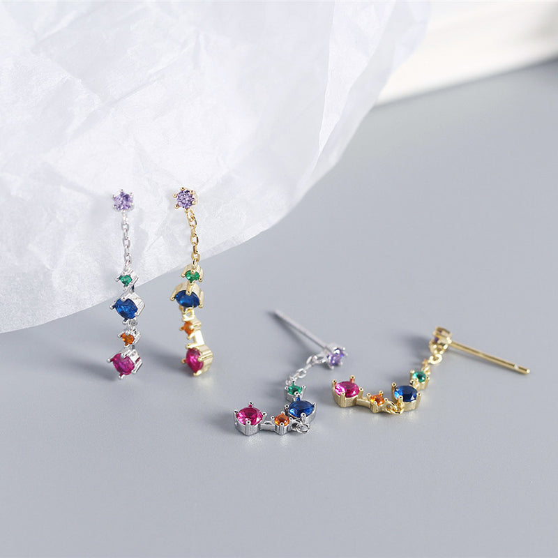 Colorful Zircon Tassel Earrings