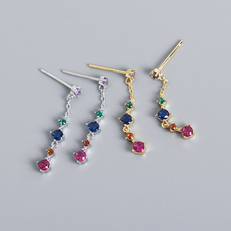 Colorful Zircon Tassel Earrings