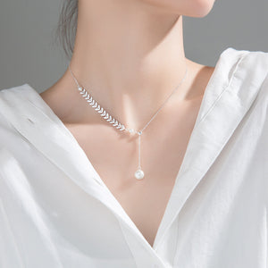 Wheat Ear Leaf Pearl Necklace