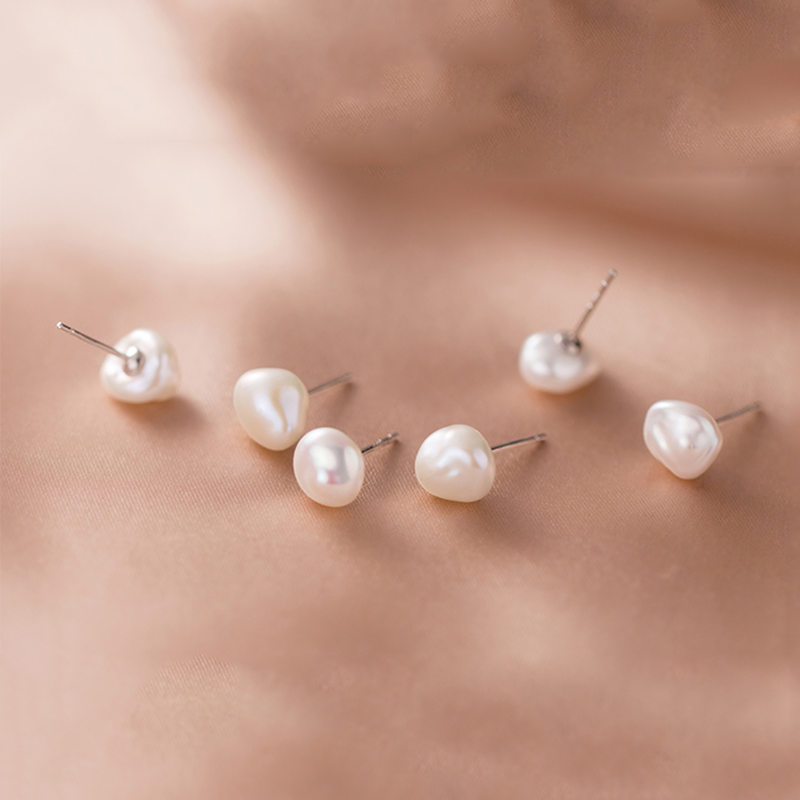 Irregular Baroque Pearl Stud Earrings