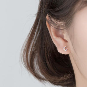 Multicolored Zircon Moon Stud Earrings