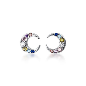 Multicolored Zircon Moon Stud Earrings