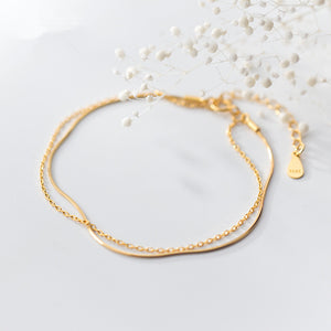 Double Gold Snake Bone & Chain Bracelet