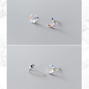 Multicolored Zircon Moon Stud Earrings