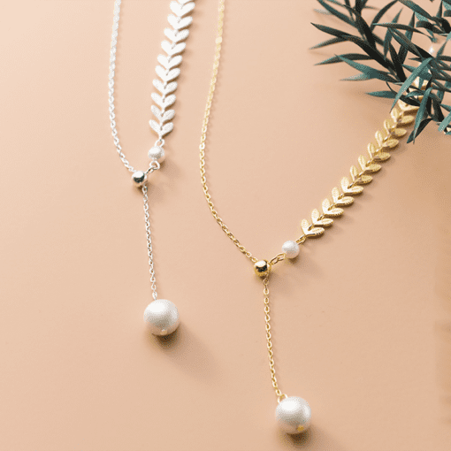 Wheat Ear Leaf Pearl Necklace - Image 3