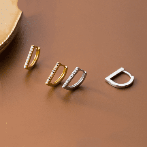 Geometric Zircon Hoop Earrings - Image 4