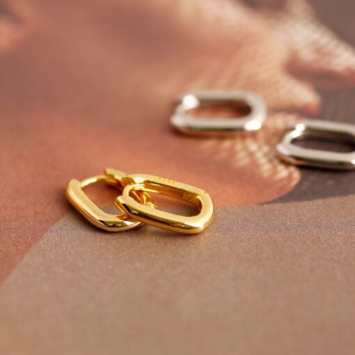 Geometric Oval Hoop Earrings - Image 2