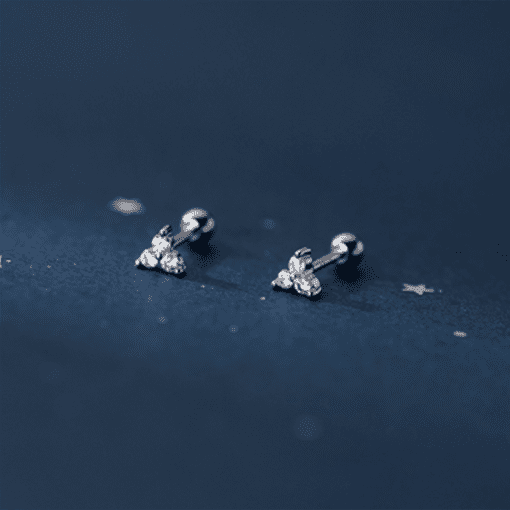 Three Petal Zircon Flower Earrings - Image 5