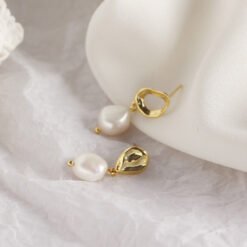 Asymmetric Geometric Pearl Earrings