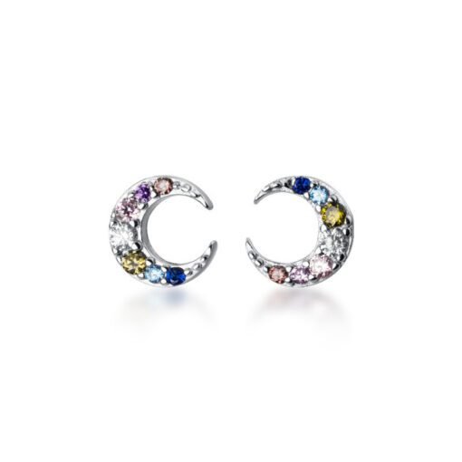 Multicolored Zircon Moon Stud Earrings - Image 4