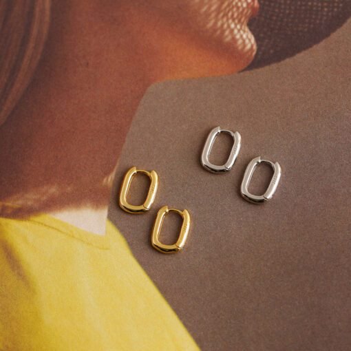 Geometric Oval Hoop Earrings - Image 6