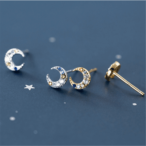 Multicolored Zircon Moon Stud Earrings - Image 5