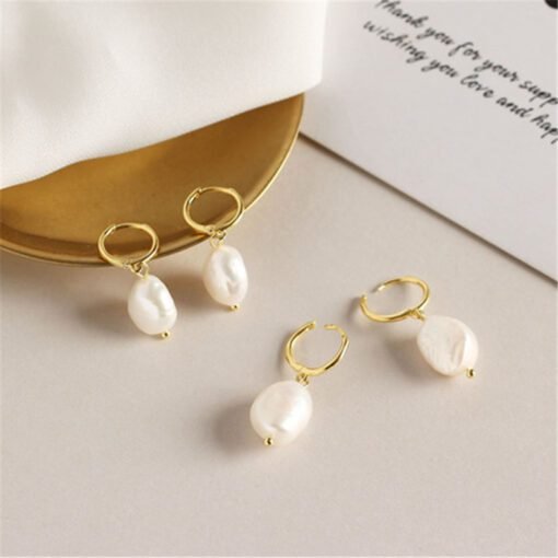Round Irregular Pearl Earrings - Image 5