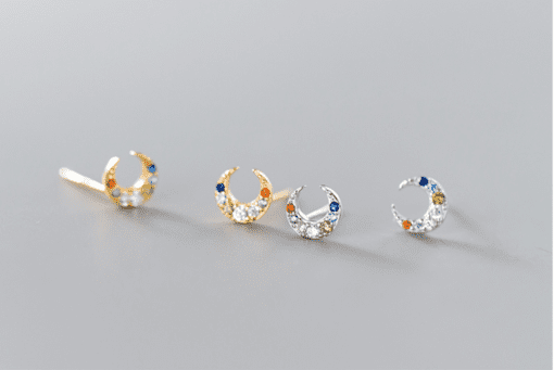 Multicolored Zircon Moon Stud Earrings - Image 6