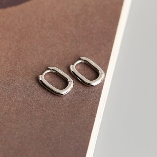 Geometric Oval Hoop Earrings - Image 3