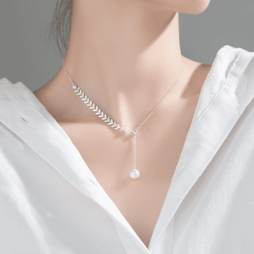 Wheat Ear Leaf Pearl Necklace - Image 8