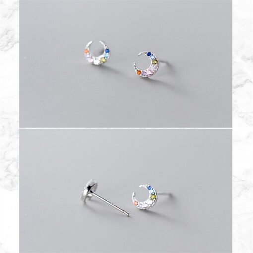 Multicolored Zircon Moon Stud Earrings