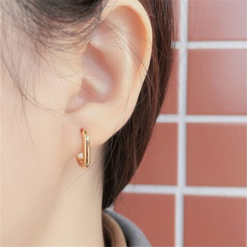Geometric Oval Hoop Earrings - Image 7