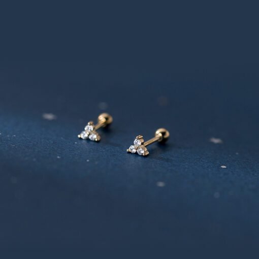 Three Petal Zircon Flower Earrings - Image 4