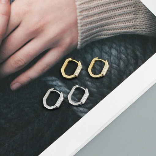 Crystal-Embellished Geometric Hoop Earrings - Image 10