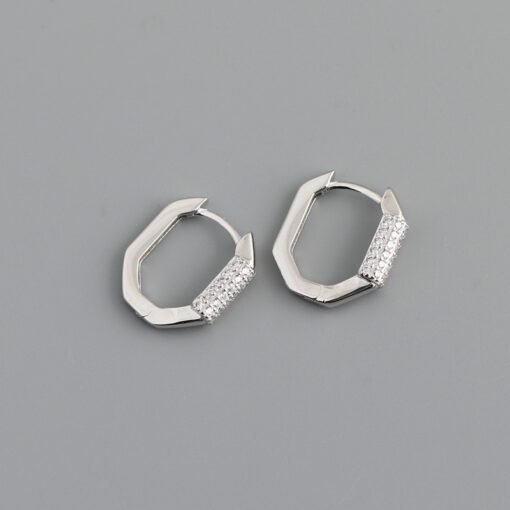 Crystal-Embellished Geometric Hoop Earrings - Image 4