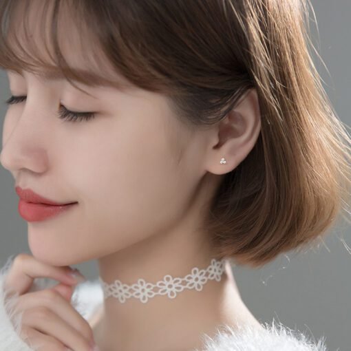 Three Petal Zircon Flower Earrings - Image 7