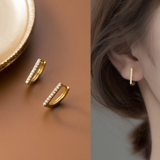 Geometric Zircon Hoop Earrings - Image 5
