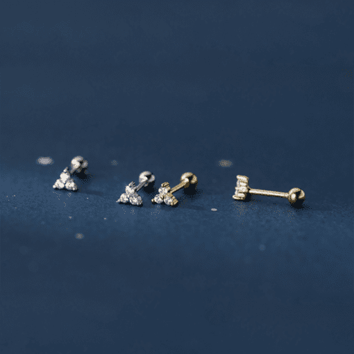 Three Petal Zircon Flower Earrings - Image 3