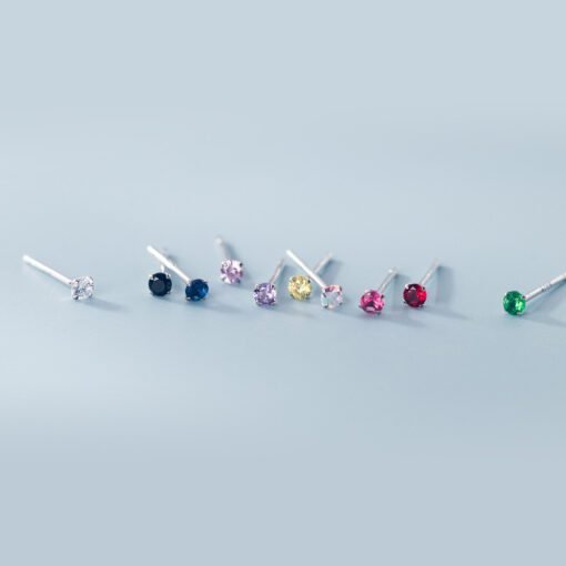 Mini Round Colorful Zircon Stud Earrings - Image 2