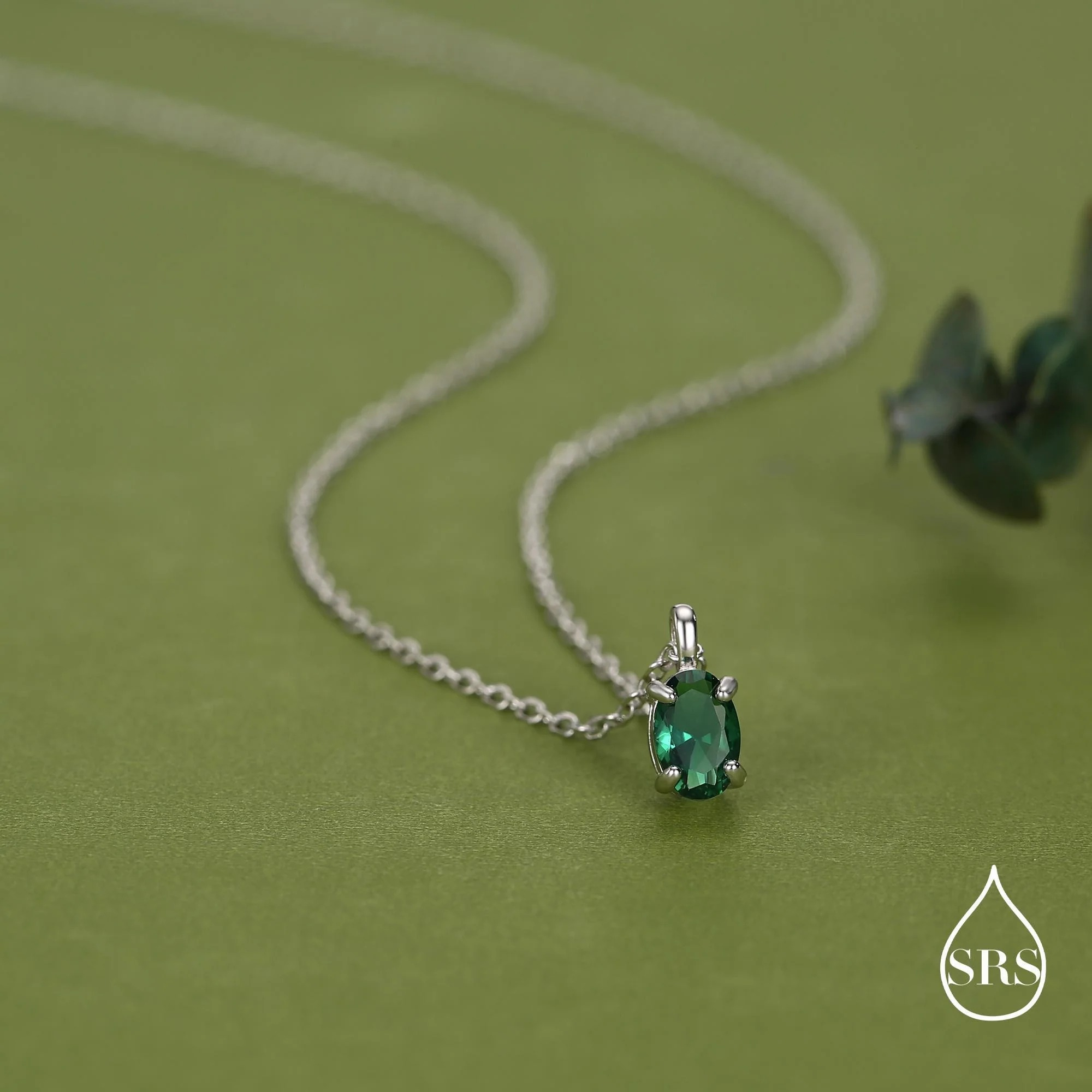 Emerald Green CZ Oval Pendant Necklace