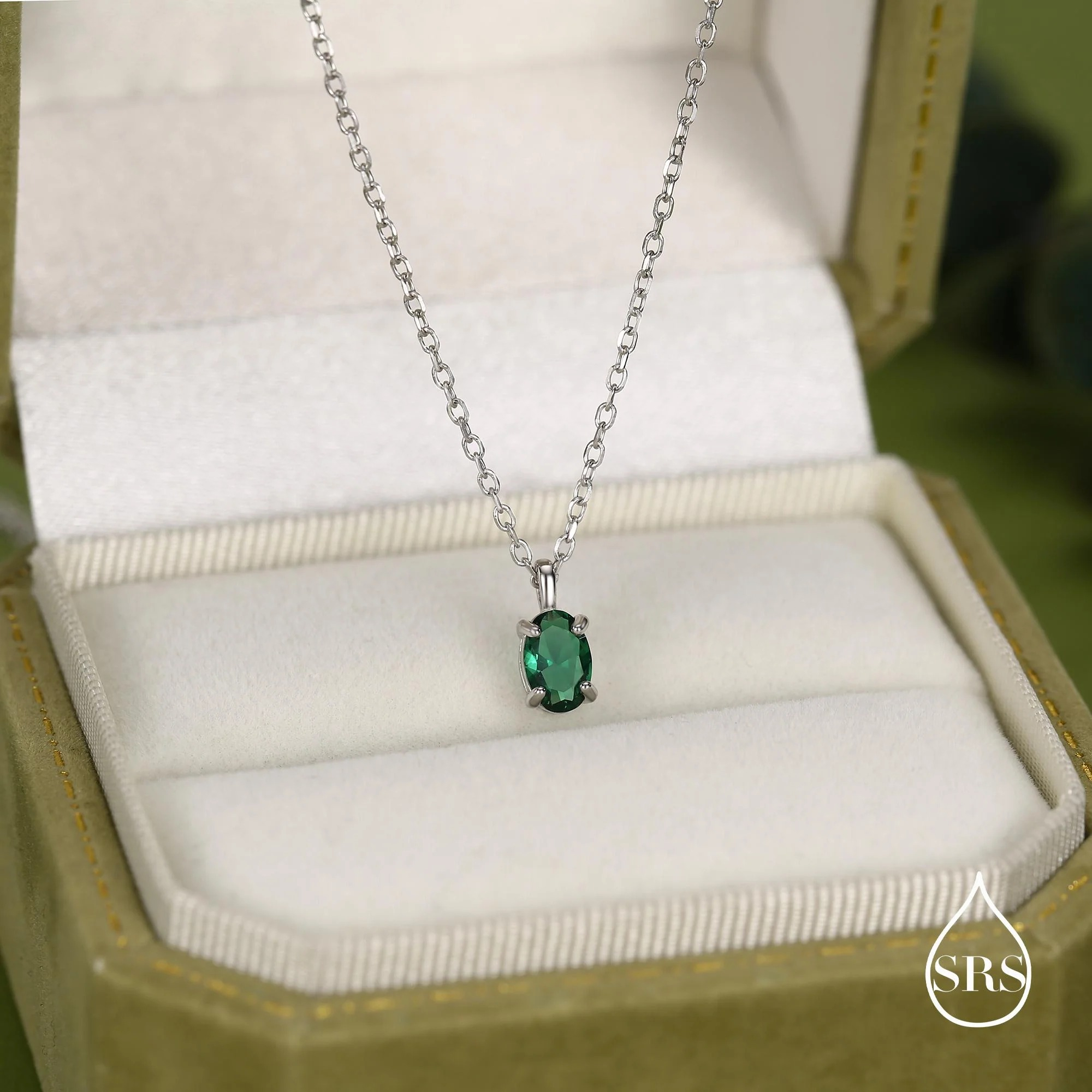 Emerald Green CZ Oval Pendant Necklace - Image 3