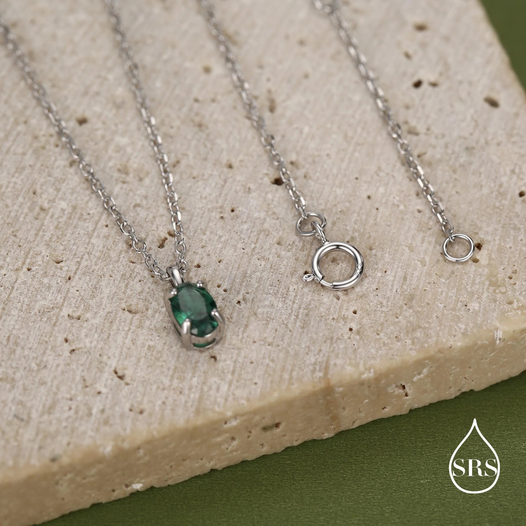 Emerald Green CZ Oval Pendant Necklace - Image 5