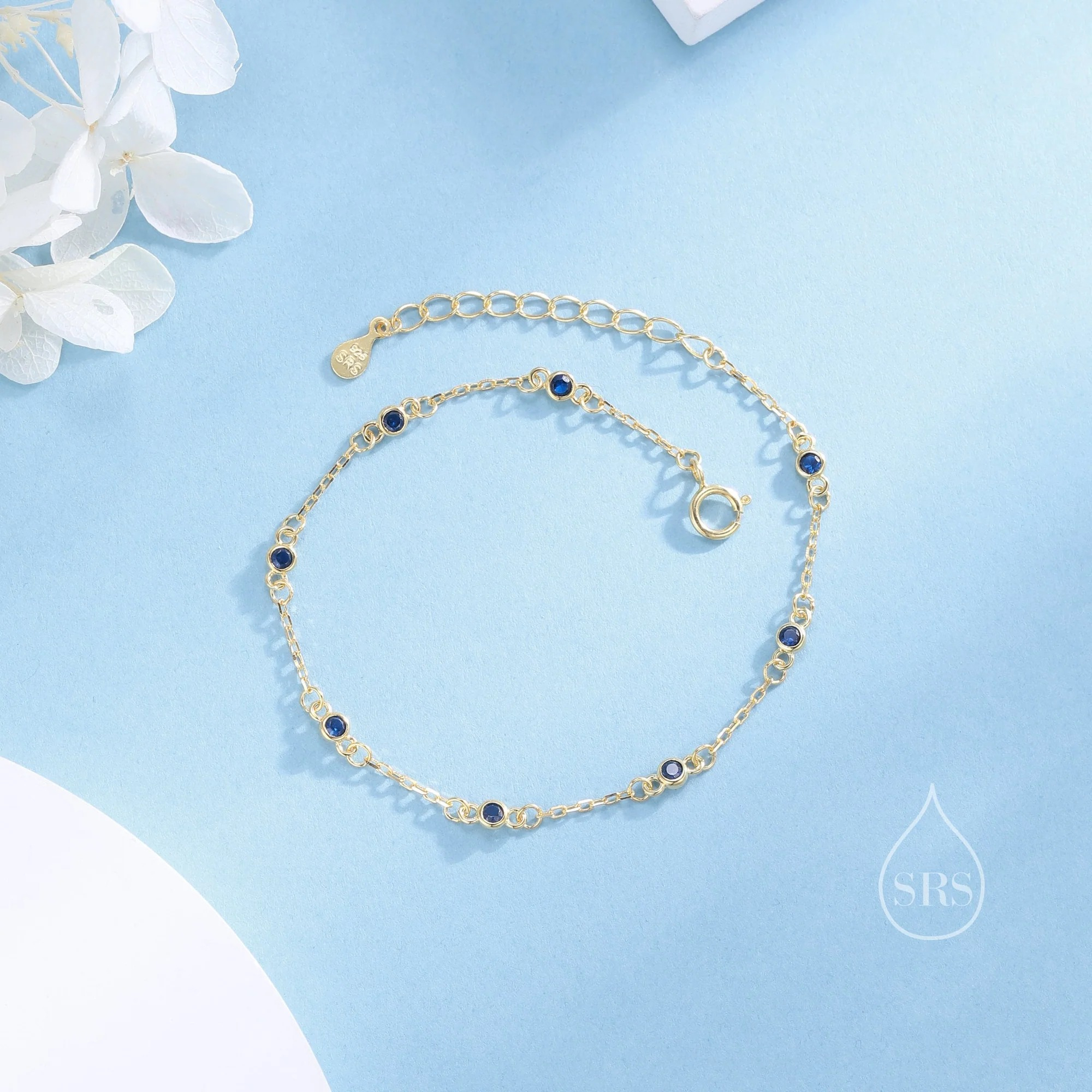 Sapphire Blue CZ Bezel Station Bracelet - Image 5