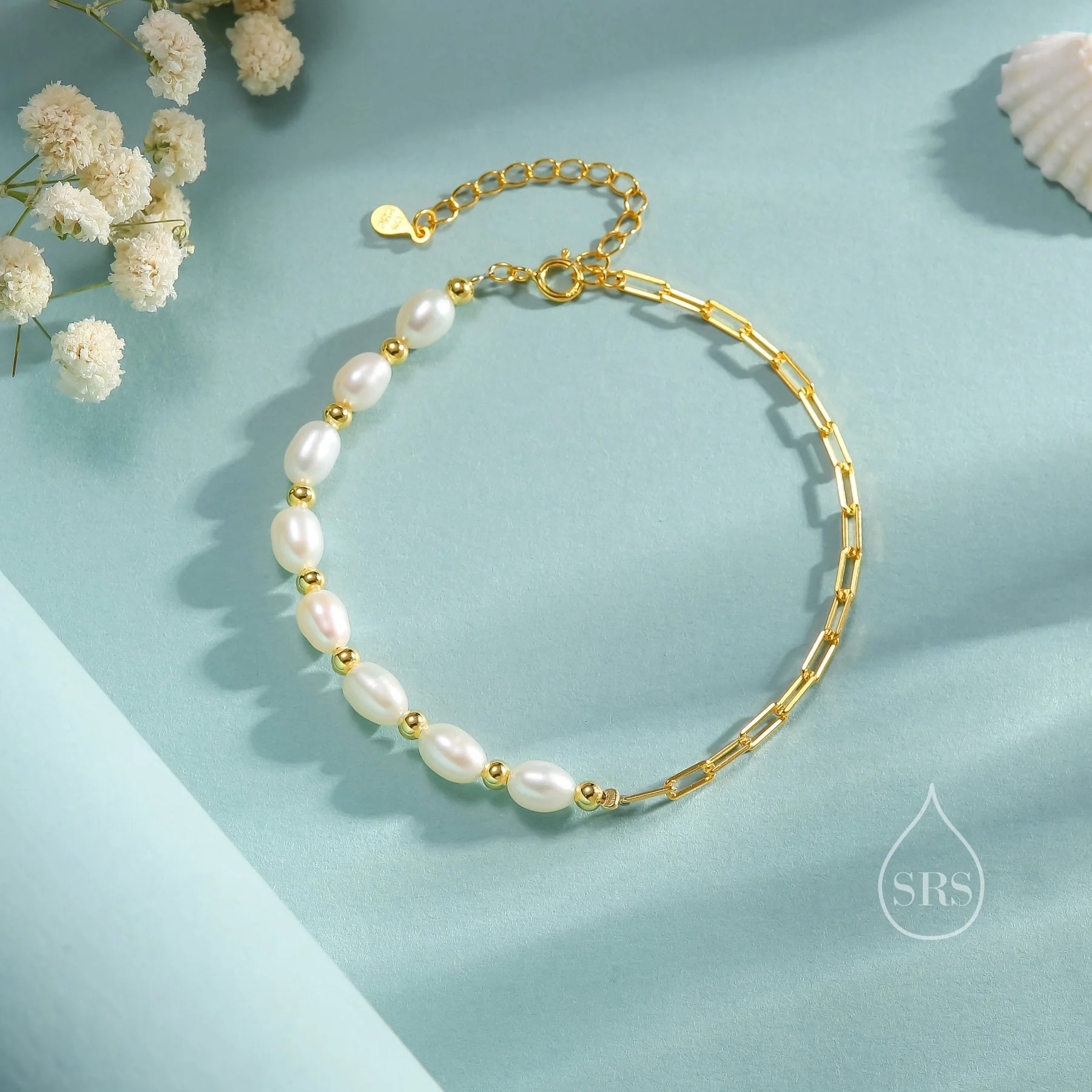 Asymmetrical Paperclip Chain and Pearl Bracelet - Image 5