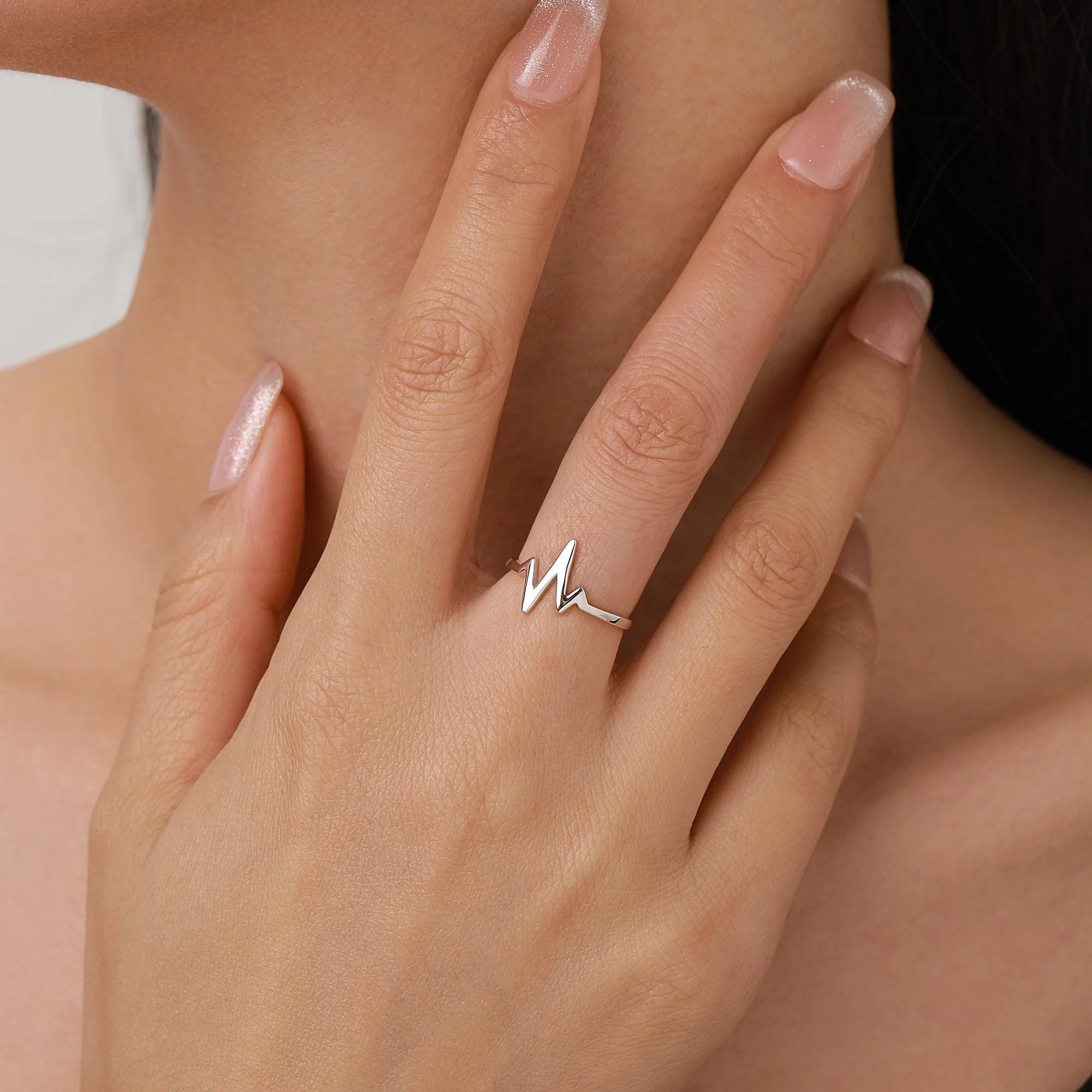 Dainty Heartbeat ECG Motif Ring - Image 5