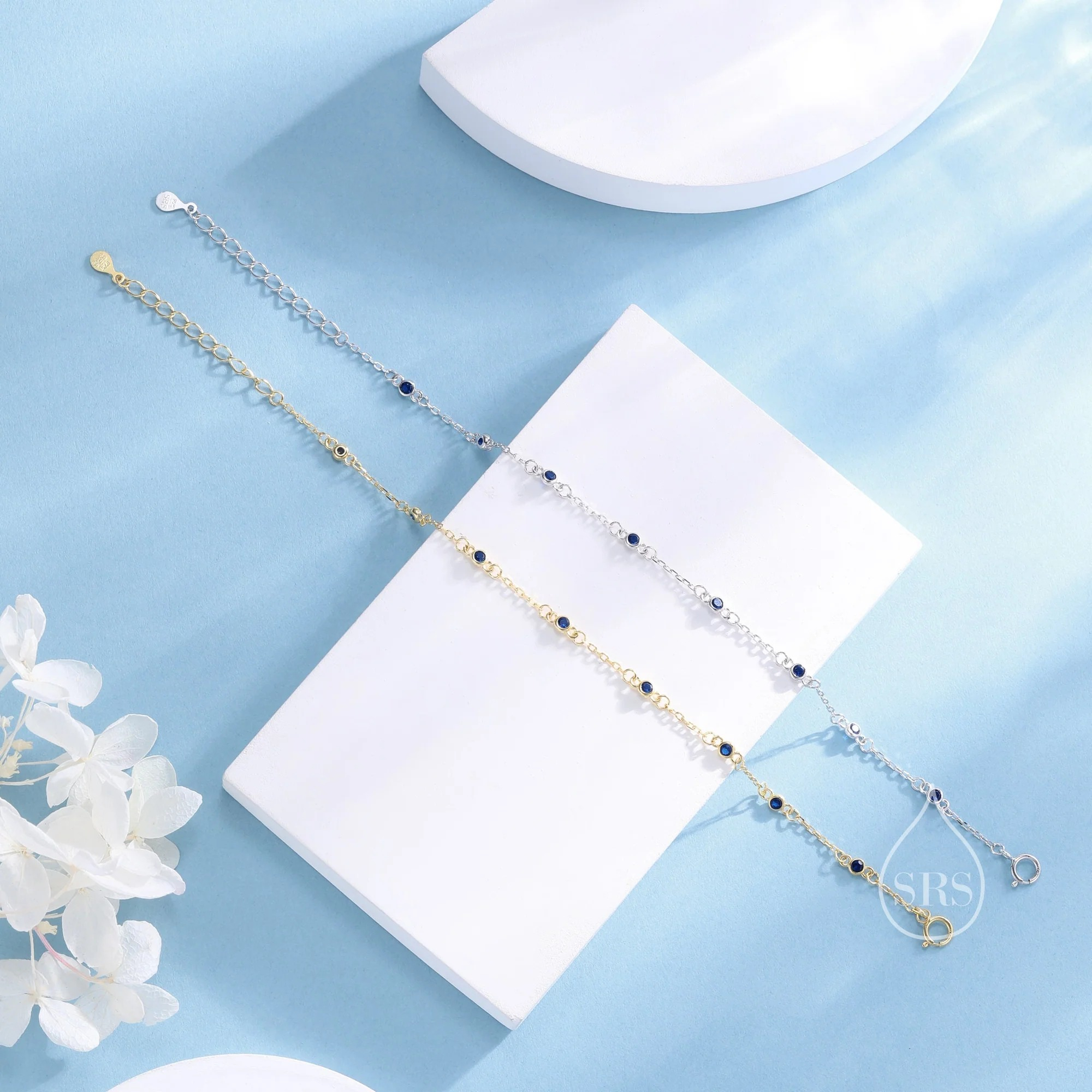 Sapphire Blue CZ Bezel Station Bracelet - Image 6