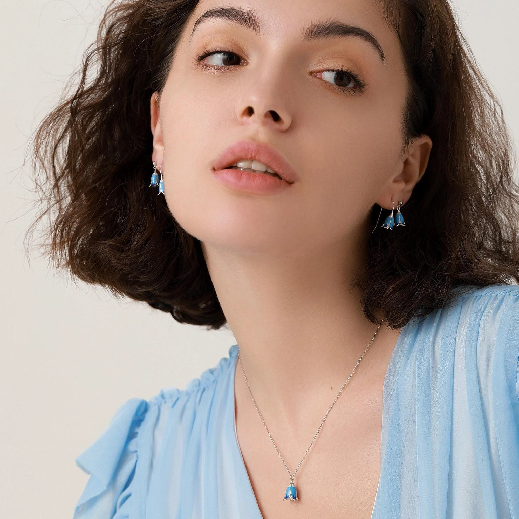 Enamel Bluebell Pendant Necklace