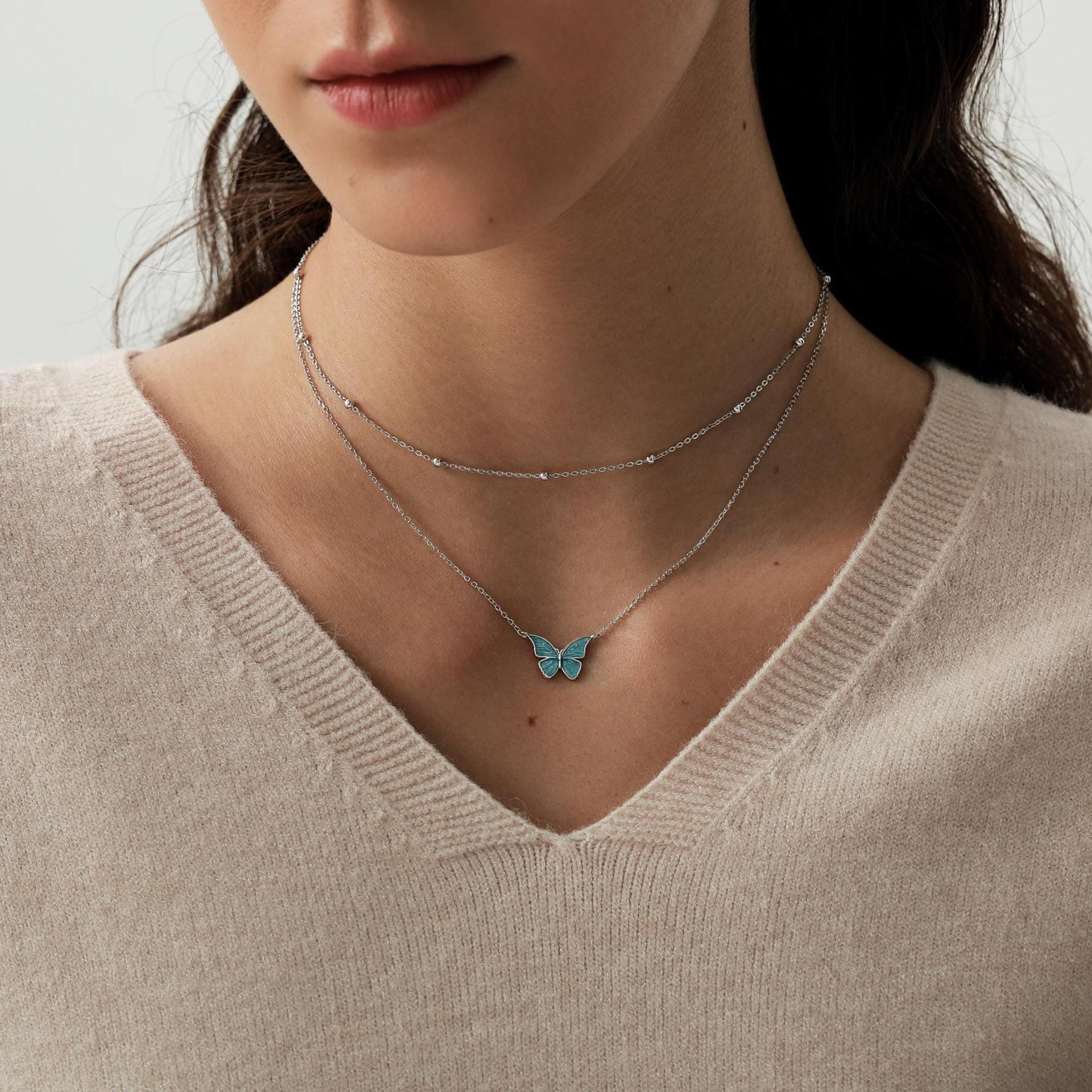 Blue Enamel Butterfly Charm Necklace