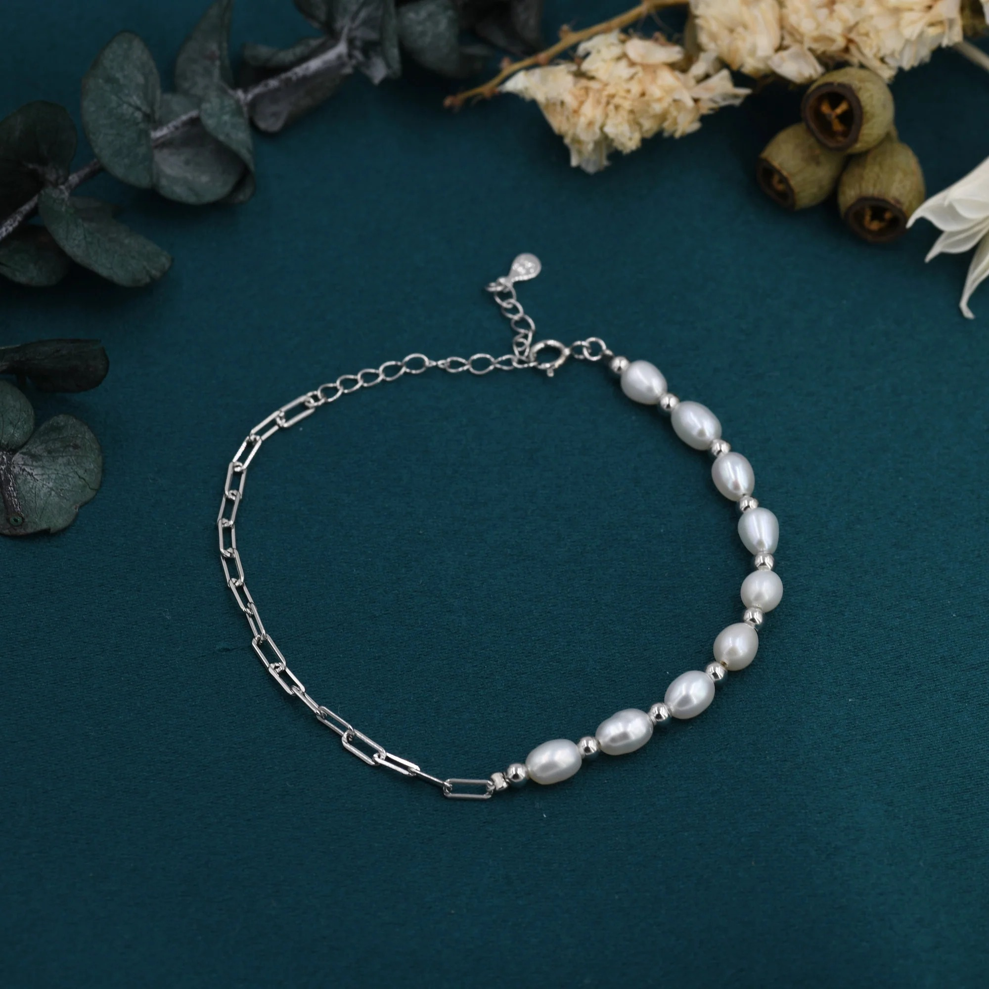 Asymmetrical Paperclip Chain and Pearl Bracelet - Image 8