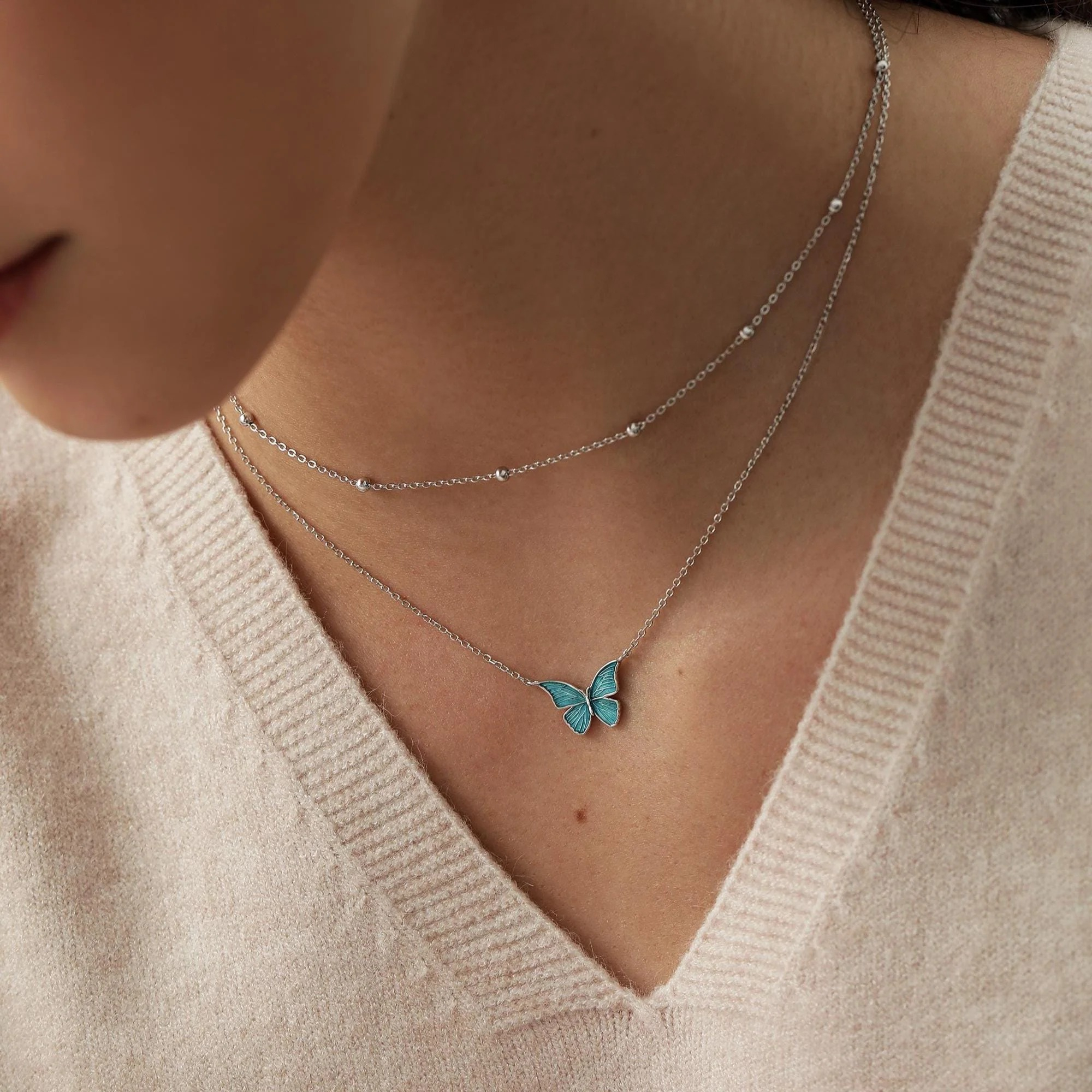 Blue Enamel Butterfly Charm Necklace - Image 4