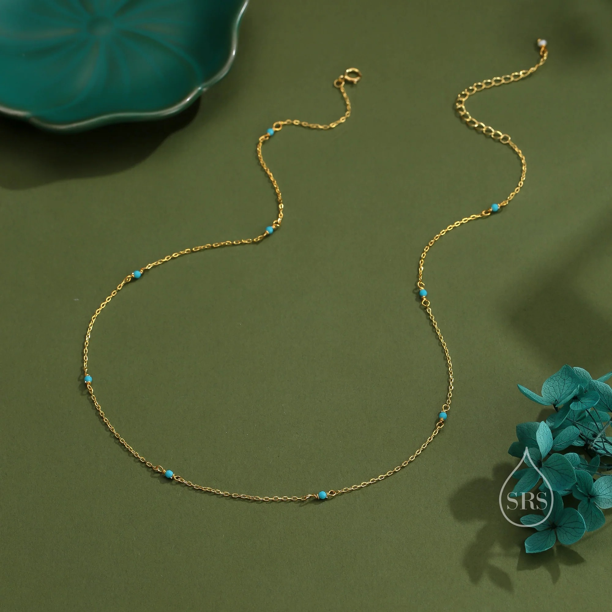 2mm Turquoise Beaded Satellite Chain Necklace - Image 4