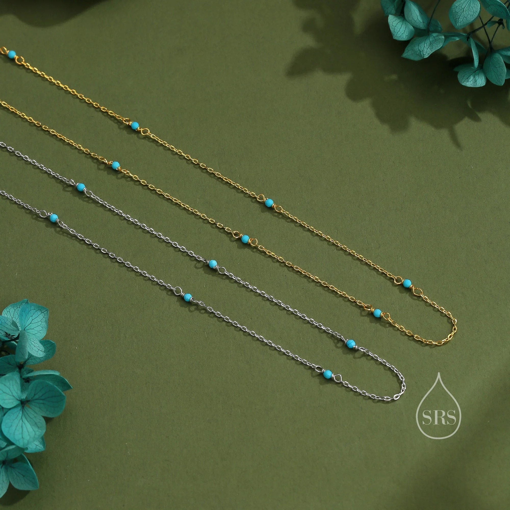 2mm Turquoise Beaded Satellite Chain Necklace - Image 5