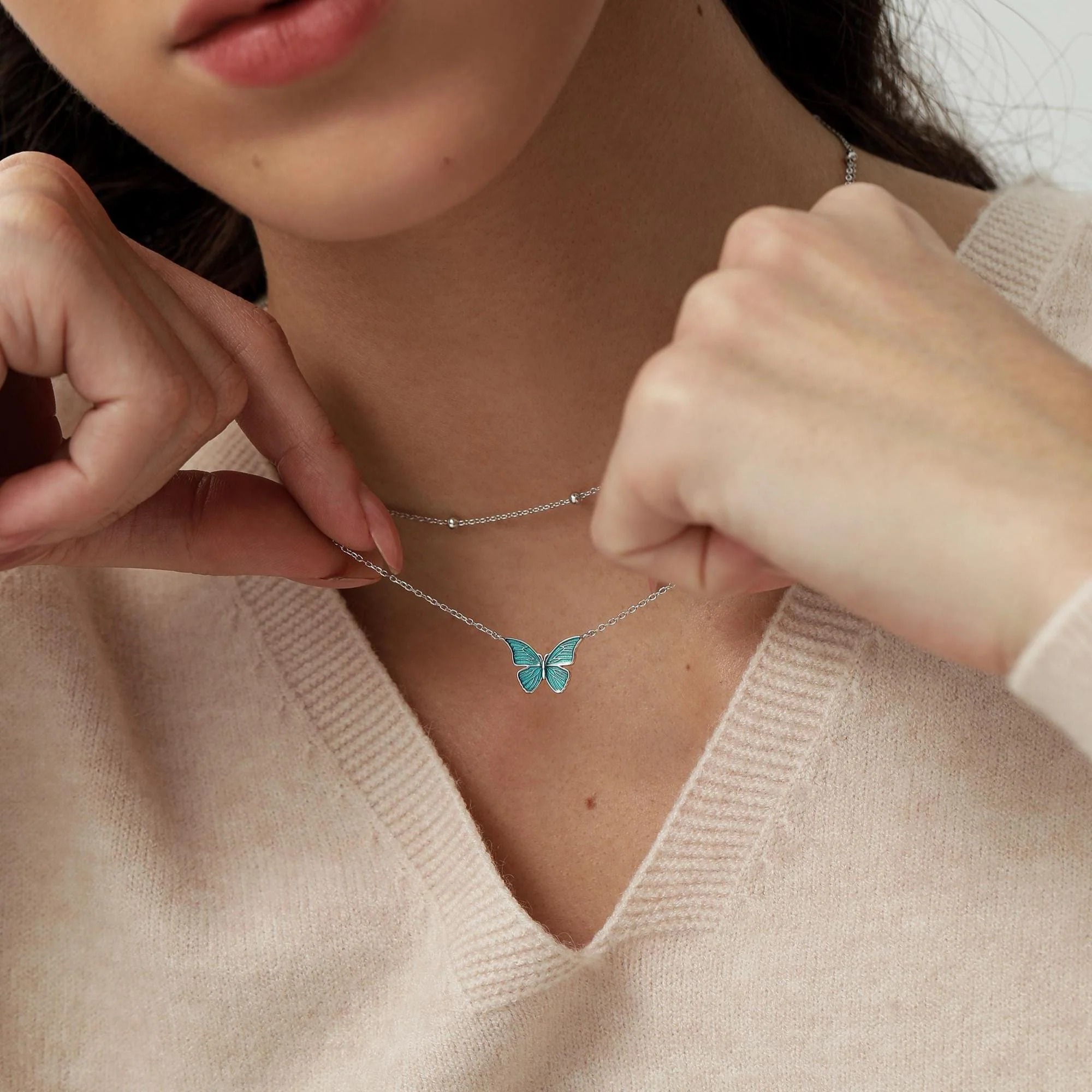 Blue Enamel Butterfly Charm Necklace - Image 6