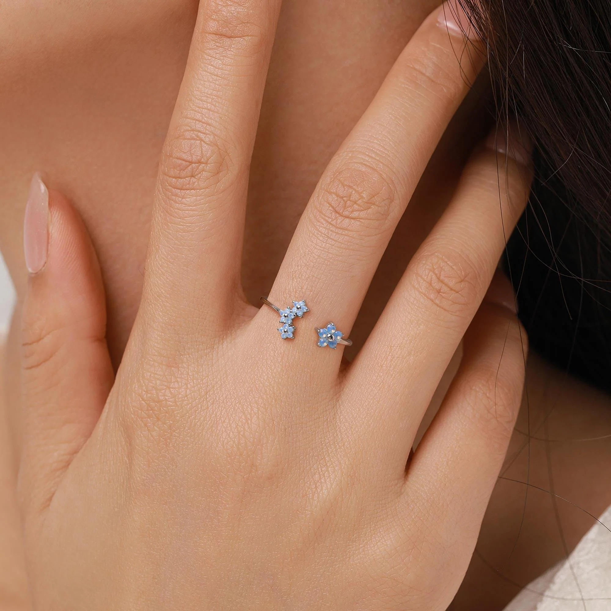CZ Forget-me-not Flower Bouquet Open Ring - Image 3