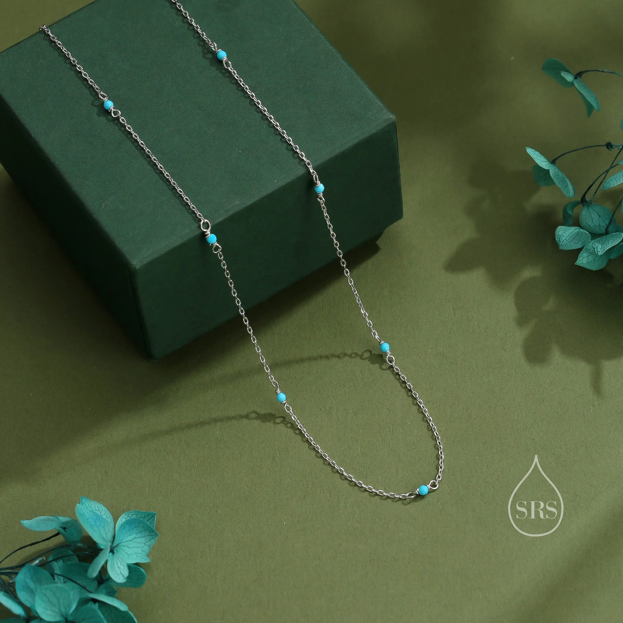 2mm Turquoise Beaded Satellite Chain Necklace - Image 6