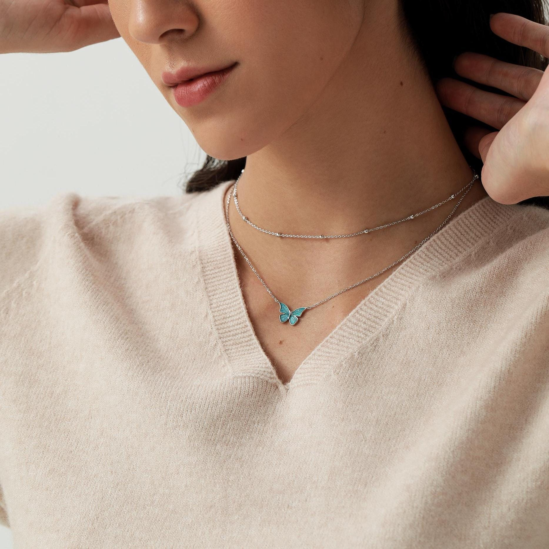 Blue Enamel Butterfly Charm Necklace - Image 8