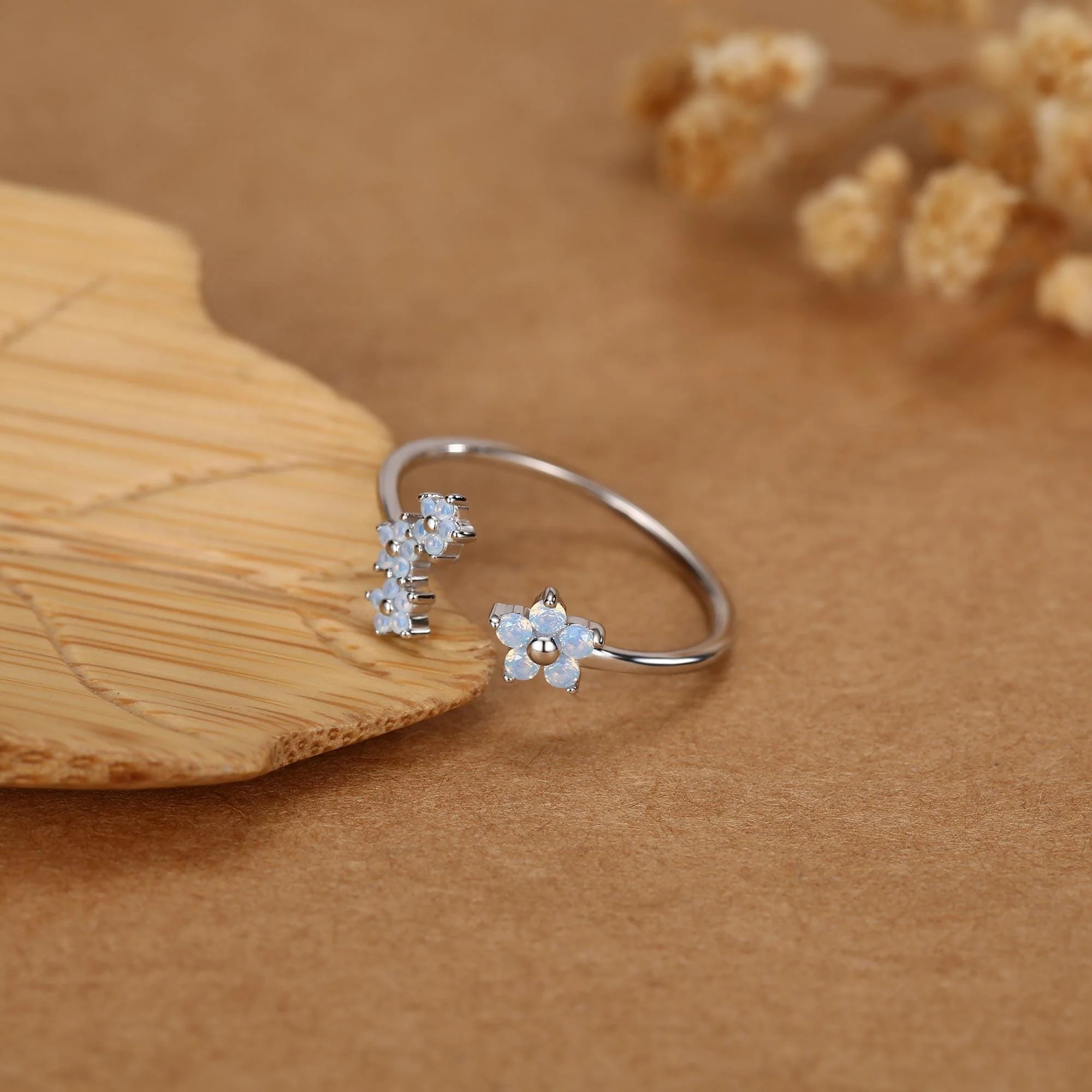 CZ Forget-me-not Flower Bouquet Open Ring - Image 5