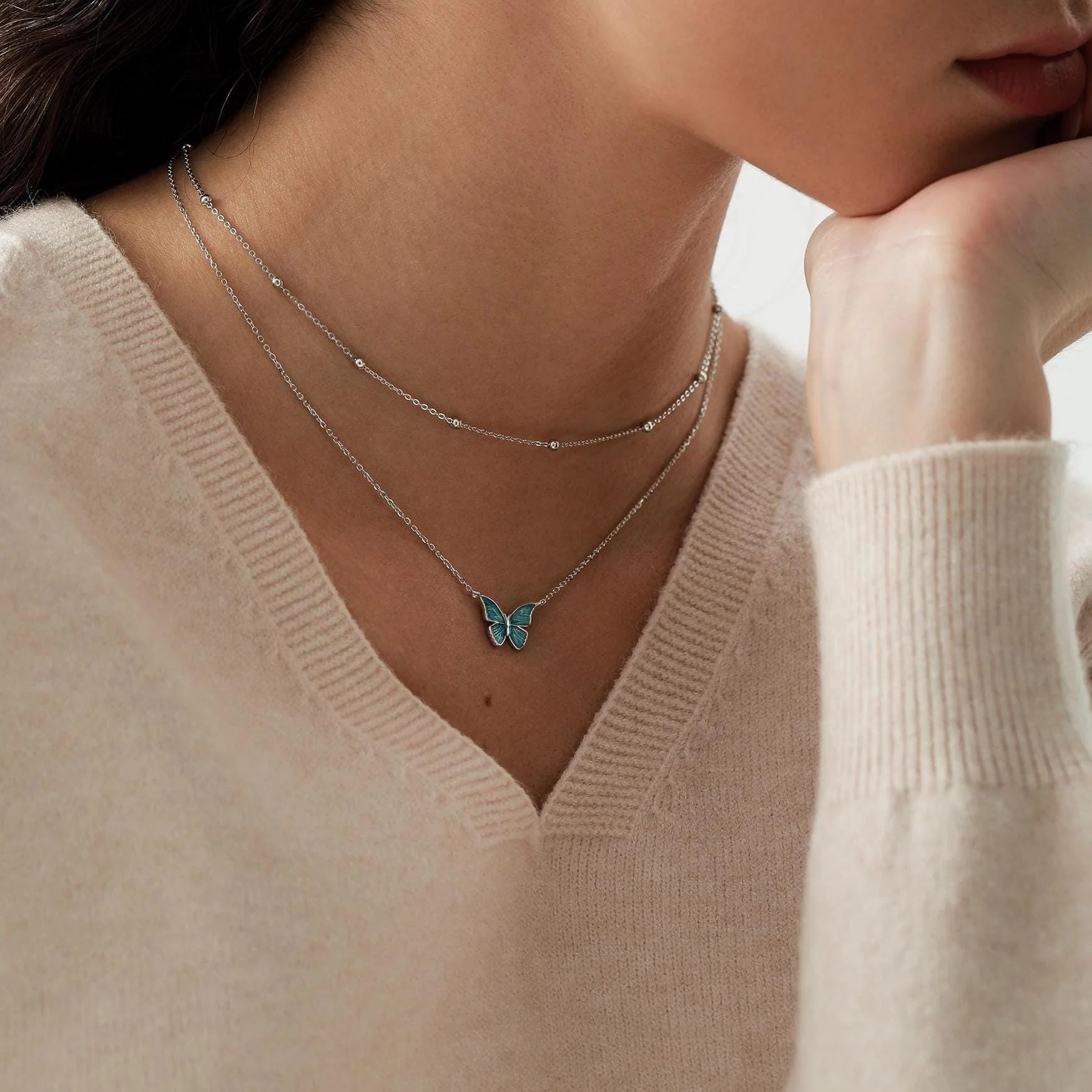 Blue Enamel Butterfly Charm Necklace - Image 9