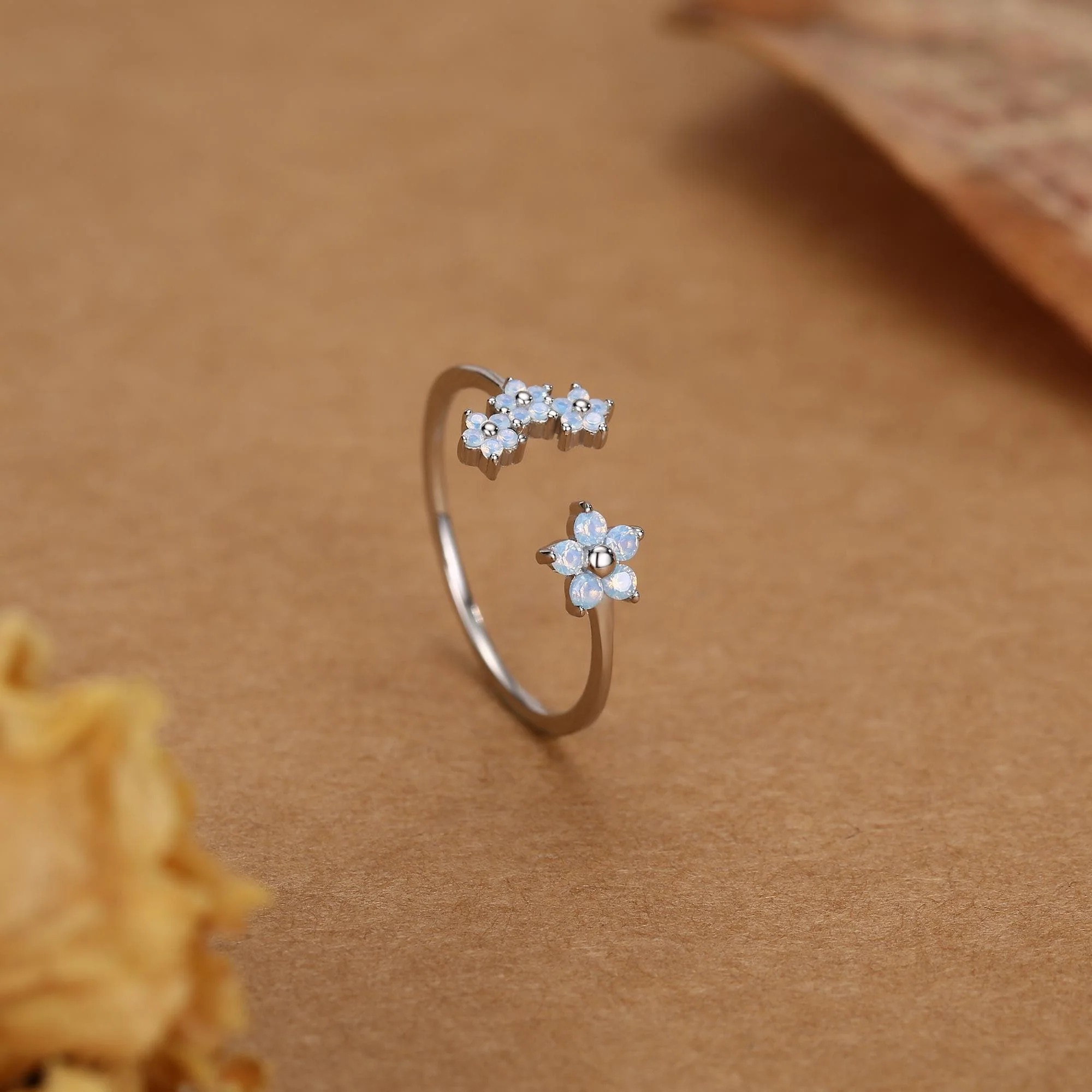 CZ Forget-me-not Flower Bouquet Open Ring - Image 6
