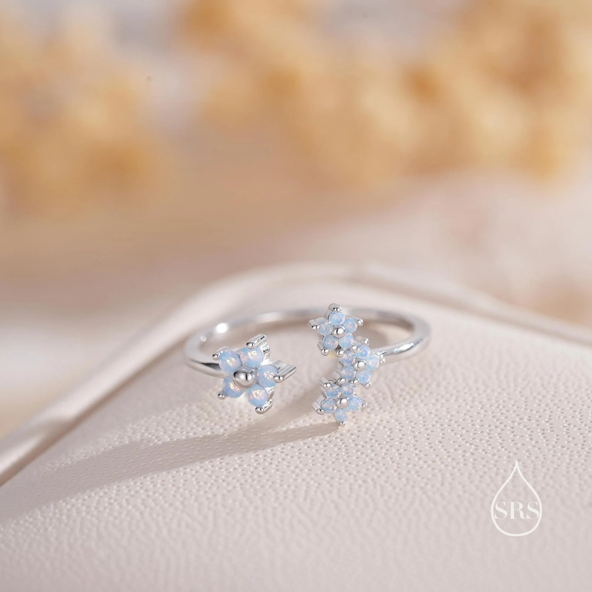 CZ Forget-me-not Flower Bouquet Open Ring - Image 7